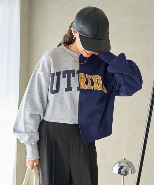FREAK'S STORE(フリークスストア)の「リメイク ロゴショートスウェット(スウェット・レディース・ネイビー/ライトグレー/ワインレッド/グレー・フリ-)」の14枚目の写真