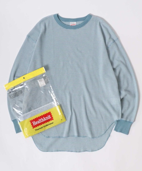 Healthknit（ヘルスニット）の「Healthknit（ヘルスニット）ベーシック ワッフル クルーネック ラウンドヘムロングスリーブTシャツ（1P）/サーマル無地・ボーダーリンガー/ロンT/長袖トップス レディース（Tシャツ/カットソー・レディース・ブラック/ブルー系その他/オフホワイト/ブラック×ホワイト/レッド系その他/カーキブラウン・M）」の5枚目の写真