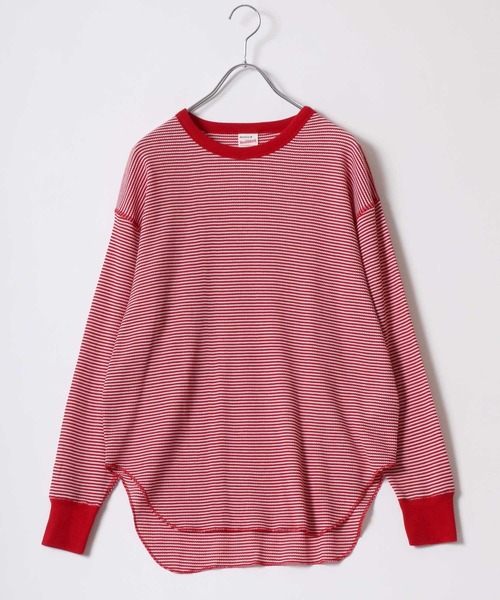 Healthknit（ヘルスニット）の「Healthknit（ヘルスニット）ベーシック ワッフル クルーネック ラウンドヘムロングスリーブTシャツ（1P）/サーマル無地・ボーダーリンガー/ロンT/長袖トップス レディース（Tシャツ/カットソー・レディース・ブラック/ブルー系その他/オフホワイト/ブラック×ホワイト/レッド系その他/カーキブラウン・M）」の17枚目の写真