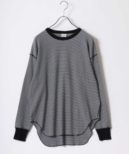 Healthknit（ヘルスニット）の「Healthknit（ヘルスニット）ベーシック ワッフル クルーネック ラウンドヘムロングスリーブTシャツ（1P）/サーマル無地・ボーダーリンガー/ロンT/長袖トップス レディース（Tシャツ/カットソー・レディース・ブラック/ブルー系その他/オフホワイト/ブラック×ホワイト/レッド系その他/カーキブラウン・M）」の13枚目の写真