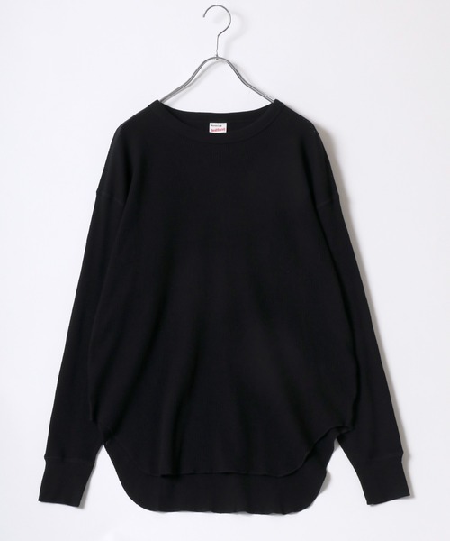 Healthknit（ヘルスニット）の「Healthknit（ヘルスニット）ベーシック ワッフル クルーネック ラウンドヘムロングスリーブTシャツ（1P）/サーマル無地・ボーダーリンガー/ロンT/長袖トップス レディース（Tシャツ/カットソー・レディース・ブラック/ブルー系その他/オフホワイト/ブラック×ホワイト/レッド系その他/カーキブラウン・M）」の11枚目の写真