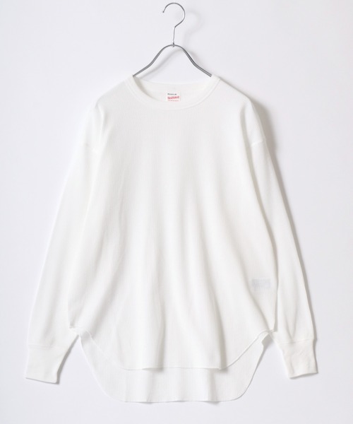 Healthknit（ヘルスニット）の「Healthknit（ヘルスニット）ベーシック ワッフル クルーネック ラウンドヘムロングスリーブTシャツ（1P）/サーマル無地・ボーダーリンガー/ロンT/長袖トップス レディース（Tシャツ/カットソー・レディース・ブラック/ブルー系その他/オフホワイト/ブラック×ホワイト/レッド系その他/カーキブラウン・M）」の9枚目の写真