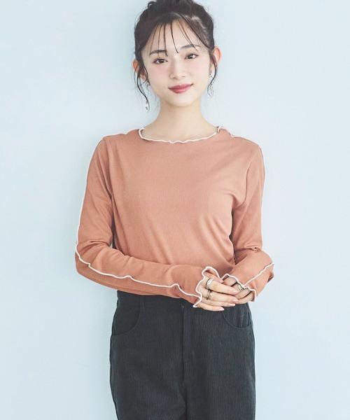 mil(ミル)の「【150㎝前後の小柄さんサイズ】前後2WAY配色メロウトップス(Tシャツ/カットソー・レディース・ブラック/ホワイト/エンジ・XS/S)」の3枚目の写真