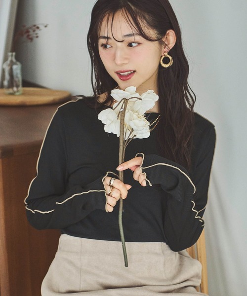 mil(ミル)の「【150㎝前後の小柄さんサイズ】前後2WAY配色メロウトップス(Tシャツ/カットソー・レディース・ブラック/ホワイト/エンジ・XS/S)」の11枚目の写真
