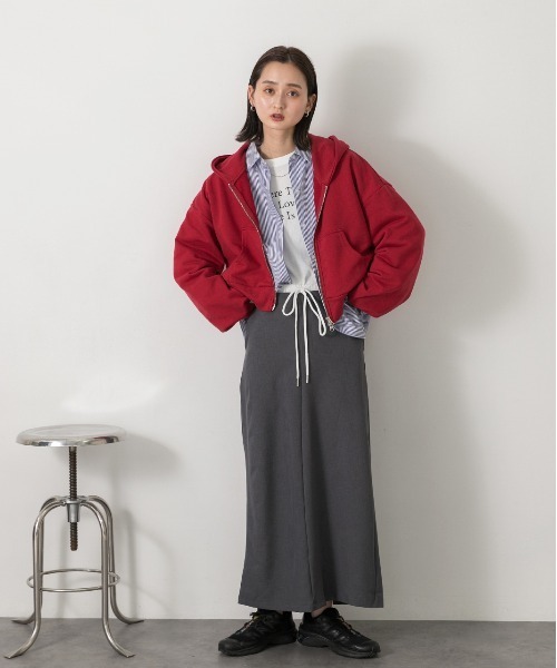 AmlyCityりなてぃプロデュース ダブルジップショートフーディーカーキグレー セール】ダブルジップ ショートフーディー（パーカー）｜ad thie