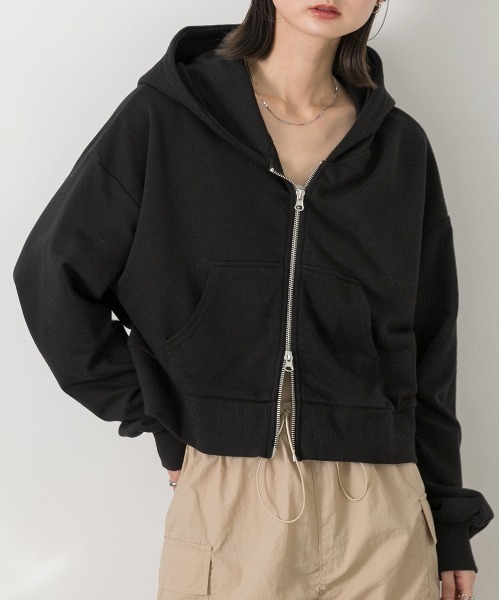 ad thie（アドティエ）の「ダブルジップ  ショートフーディー（パーカー・レディース・レッド/ブラウン/杢グレー/オートミール/チャコール/ネイビー/アイボリー/ブラック・FREE）」の11枚目の写真