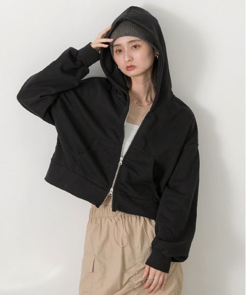 ad thie（アドティエ）の「ダブルジップ  ショートフーディー（パーカー・レディース・レッド/ブラウン/杢グレー/オートミール/チャコール/ネイビー/アイボリー/ブラック・FREE）」の13枚目の写真