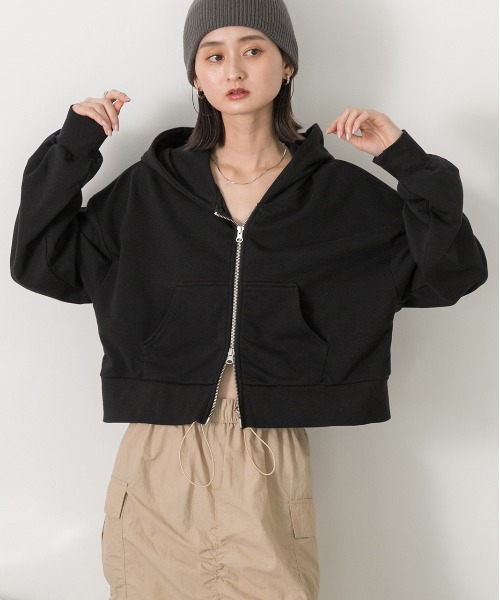 ad thie（アドティエ）の「ダブルジップ  ショートフーディー（パーカー・レディース・レッド/ブラウン/杢グレー/オートミール/チャコール/ネイビー/アイボリー/ブラック・FREE）」の17枚目の写真