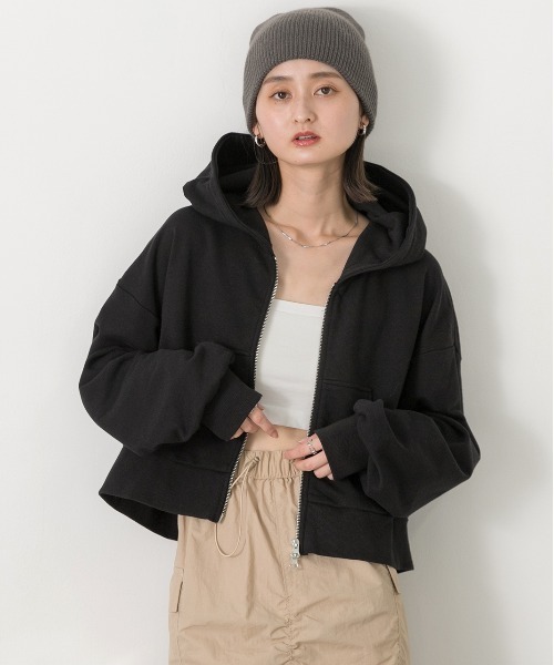 ad thie（アドティエ）の「ダブルジップ  ショートフーディー（パーカー・レディース・レッド/ブラウン/杢グレー/オートミール/チャコール/ネイビー/アイボリー/ブラック・FREE）」の19枚目の写真