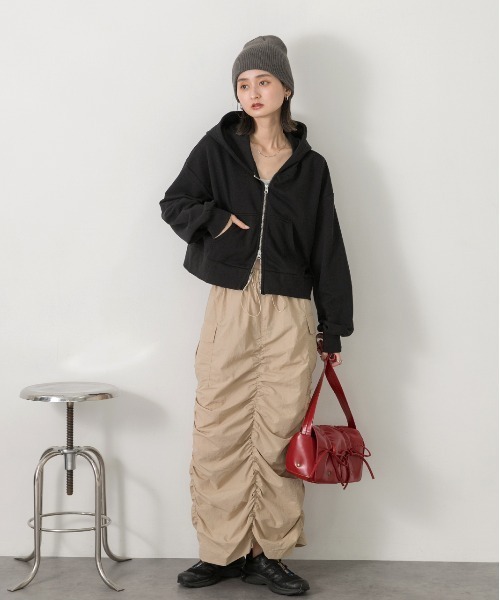 ad thie（アドティエ）の「ダブルジップ  ショートフーディー（パーカー・レディース・レッド/ブラウン/杢グレー/オートミール/チャコール/ネイビー/アイボリー/ブラック・FREE）」の20枚目の写真