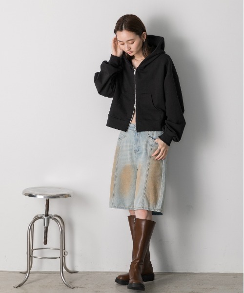 ad thie（アドティエ）の「ダブルジップ  ショートフーディー（パーカー・レディース・レッド/ブラウン/杢グレー/オートミール/チャコール/ネイビー/アイボリー/ブラック・FREE）」の21枚目の写真