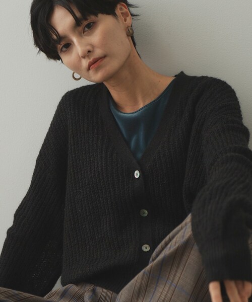 セール】モヘヤ混シアーVネックカーディガン【洗濯機洗い可
