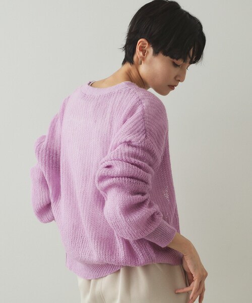 OPAQUE.CLIP（オペークドットクリップ）の「◆モヘヤ混シアーVネックカーディガン【洗濯機洗い可】（カーディガン/ボレロ・レディース・ブラック/ベビーピンク/ベージュ・38/40/42）」の12枚目の写真