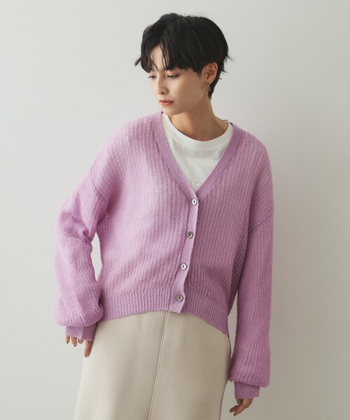 OPAQUE.CLIP（オペークドットクリップ）の「◆モヘヤ混シアーVネックカーディガン【洗濯機洗い可】（カーディガン/ボレロ・レディース・ブラック/ベビーピンク/ベージュ・38/40/42）」の16枚目の写真