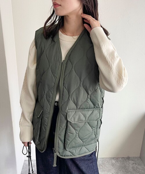 fredy emue(フレディエミュ)の「【TAION/タイオン】レースアップVネックベスト(ダウンベスト・レディース・カーキ・FREE)」の14枚目の写真