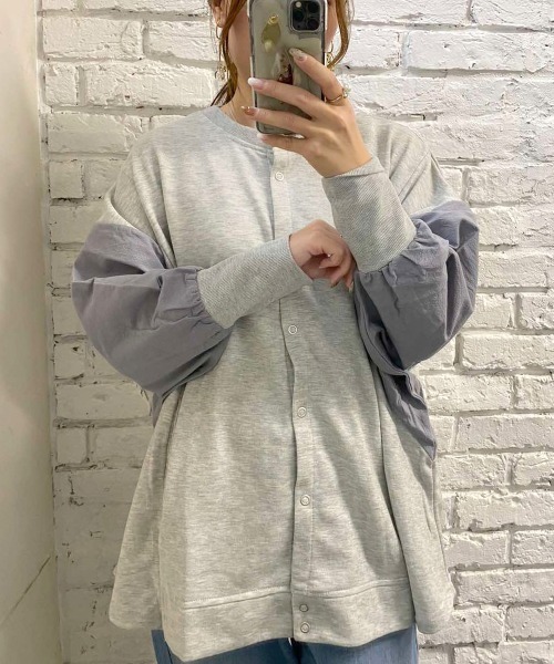 and it_(アンドイット)の「裏毛袖布帛切替ドルマンカーディガン(カーディガン/ボレロ・レディース・ブラック/カーキ/オートミール・M)」の2枚目の写真