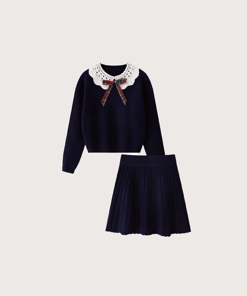 Check Ribbon Knit Set upチェックリボンニットセットアップ（セットアップ）｜LA POMME petit（ラポミ・プチ）