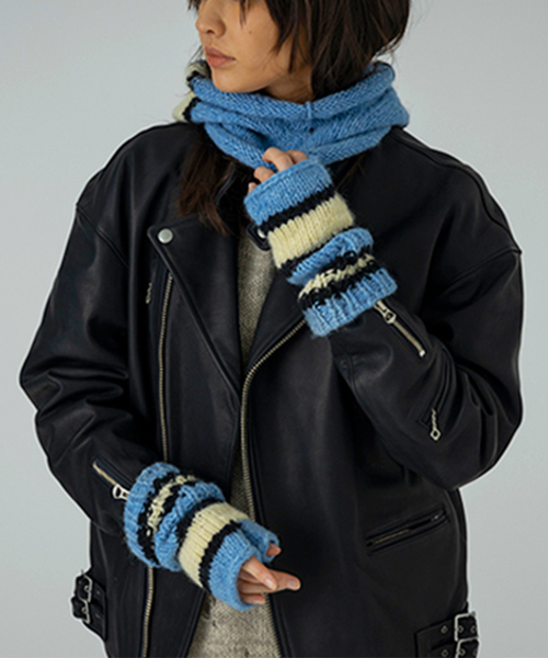 SUBLIME（サブライム）の「SUBLiME/サブライム  HAND KNIT LINE GLOVE（その他小物・メンズ・ネイビー/ブラック/サックスブルー・FREE）」の3枚目の写真