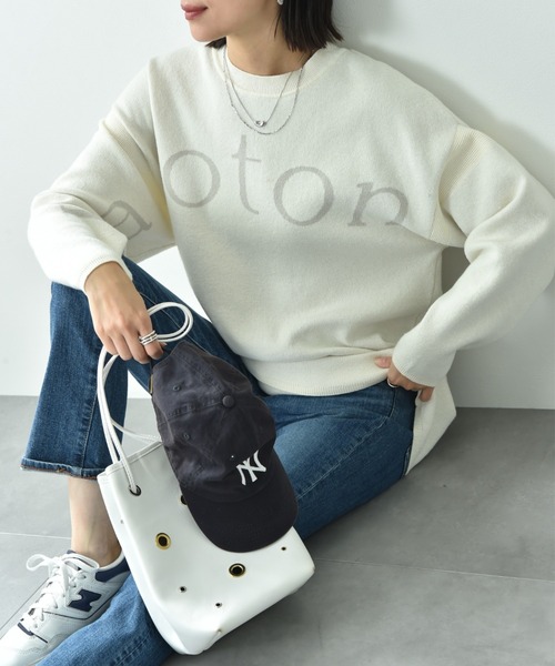 INTERPLANET（インタープラネット）の「ロゴジャガードニットチュニック（ニット/セーター・レディース・ライトグレー/ブラック/オフホワイト・FREE）」の2枚目の写真