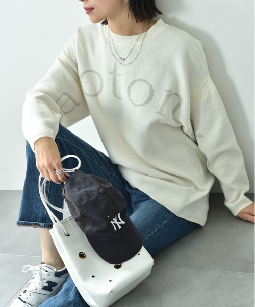 INTERPLANET（インタープラネット）の「ロゴジャガードニットチュニック（ニット/セーター・レディース・ライトグレー/ブラック/オフホワイト・FREE）」の4枚目の写真