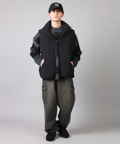 SPINNS（スピンズ）の「ストリート＆ノームコア/フェイクダウンベスト（ダウンベスト・メンズ・ブラック/オフホワイト・L/M）」の22枚目の写真