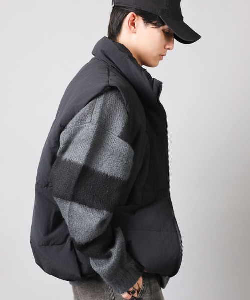 SPINNS（スピンズ）の「ストリート＆ノームコア/フェイクダウンベスト（ダウンベスト・メンズ・ブラック/オフホワイト・L/M）」の19枚目の写真