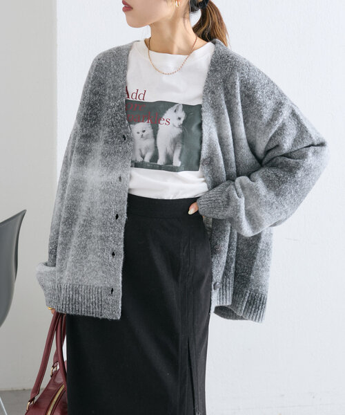 w closet（ダブルクローゼット）の「グラデーションBIGニットカーディガン（カーディガン/ボレロ・レディース・ブラック/オレンジ/ブラウン・FREE）」の5枚目の写真