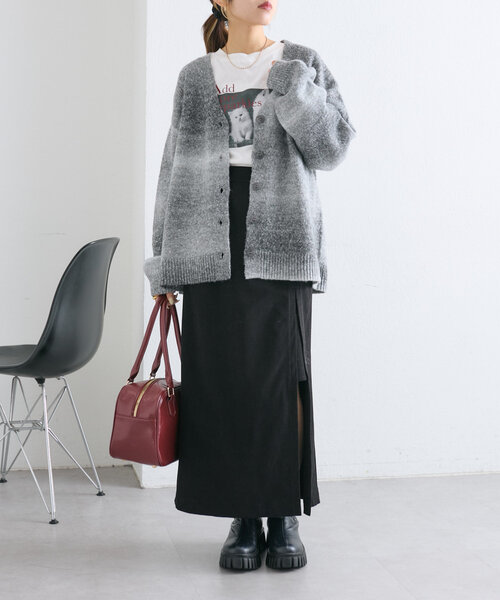 w closet（ダブルクローゼット）の「グラデーションBIGニットカーディガン（カーディガン/ボレロ・レディース・ブラック/オレンジ/ブラウン・FREE）」の10枚目の写真