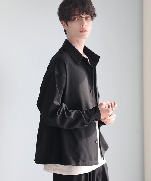 ASTRONOMY（アストロノミー）の「綿麻タッチ短丈ワイドシャツ【セットアップ可能】（シャツ/ブラウス・メンズ・チャコール/ブラック/アイボリー/グリーン・L/M/S）」の5枚目の写真