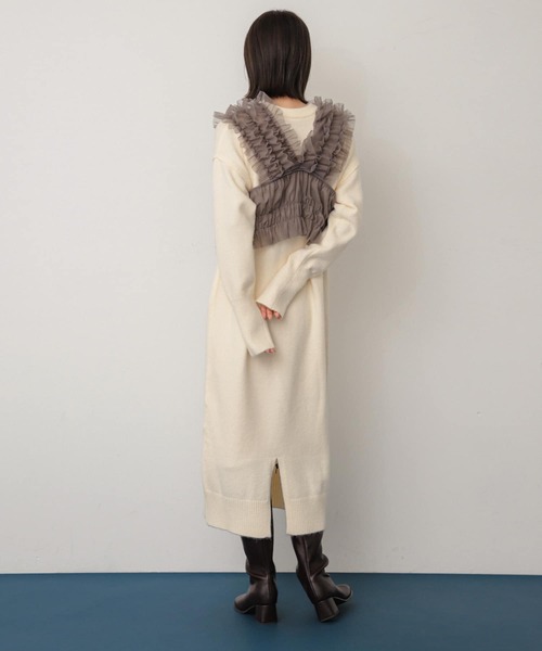 SENSE OF PLACE by URBAN RESEARCH（センスオブプレイスバイアーバンリサーチ）の「チュールベストレイヤードニットワンピース（ワンピース・レディース・チャコールグレー/ネイビー/アイボリー・ONE）」の7枚目の写真