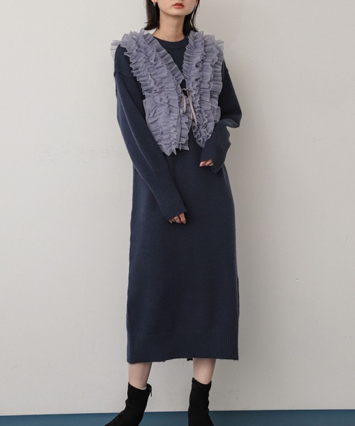 SENSE OF PLACE by URBAN RESEARCH（センスオブプレイスバイアーバンリサーチ）の「チュールベストレイヤードニットワンピース（ワンピース・レディース・チャコールグレー/ネイビー/アイボリー・ONE）」の22枚目の写真