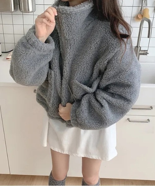 WEGO（ウィゴー）の「WEGO/ボアジップショートジャケット（ブルゾン・レディース・ブラウン/グレー/アイボリー・LARGE/MEDIUM）」の5枚目の写真