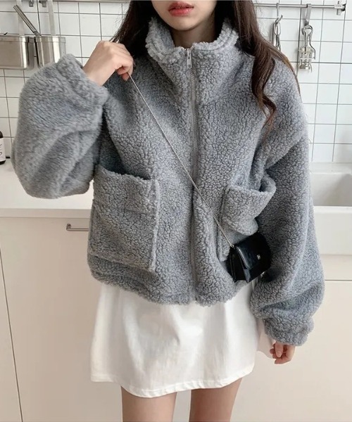 WEGO（ウィゴー）の「WEGO/ボアジップショートジャケット（ブルゾン・レディース・ブラウン/グレー/アイボリー・LARGE/MEDIUM）」の12枚目の写真