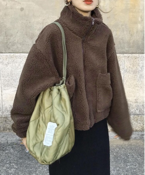 WEGO（ウィゴー）の「WEGO/ボアジップショートジャケット（ブルゾン・レディース・ブラウン/グレー/アイボリー・LARGE/MEDIUM）」の18枚目の写真