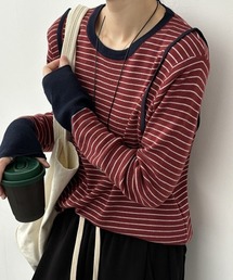 Alum'（アルム）の「バイカラーデザイントップス（ニット/セーター）」