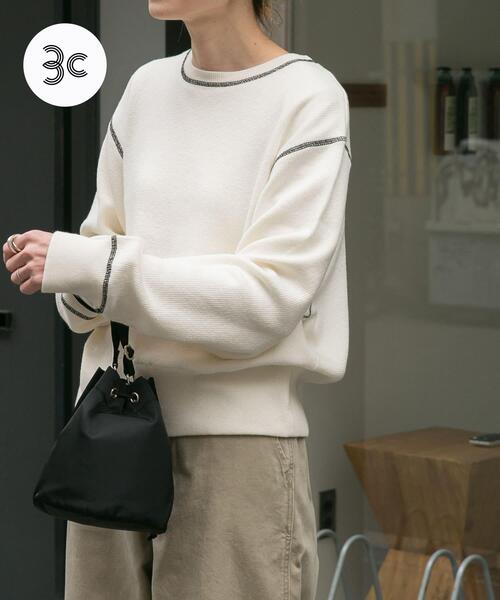 FORK&SPOON（フォークアンドスプーン）の「FORK&SPOON　バイカラーステッチニットプルオーバー（ニット/セーター・レディース・アイボリー/ブラック/グレー系その他・1）」の2枚目の写真