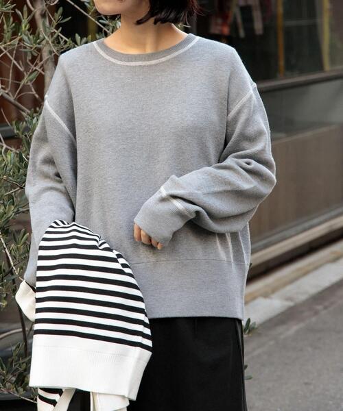 FORK&SPOON（フォークアンドスプーン）の「FORK&SPOON　バイカラーステッチニットプルオーバー（ニット/セーター・レディース・アイボリー/ブラック/グレー系その他・1）」の15枚目の写真