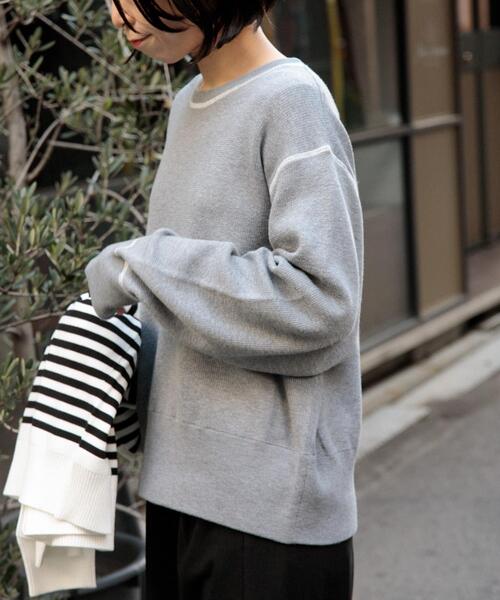 FORK&SPOON（フォークアンドスプーン）の「FORK&SPOON　バイカラーステッチニットプルオーバー（ニット/セーター・レディース・アイボリー/ブラック/グレー系その他・1）」の14枚目の写真