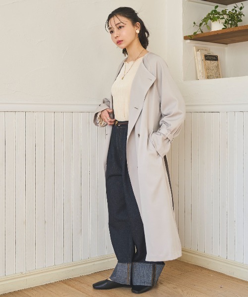 150㎝前後の小柄さんサイズ】ノーカラートレンチコート（トレンチ