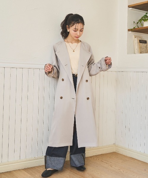 150㎝前後の小柄さんサイズ】ノーカラートレンチコート（トレンチ