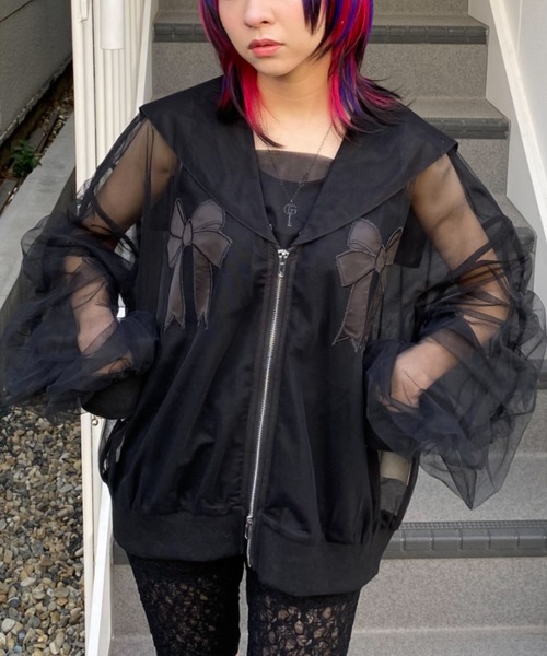 Candy Stripper（キャンディストリッパー）の「TULLE SHEER SAILOR ブラウス（ブルゾン・レディース・ピンク/ブラック/オフホワイト・FREE）」の2枚目の写真