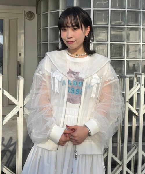 Candy Stripper（キャンディストリッパー）の「TULLE SHEER SAILOR ブラウス（ブルゾン・レディース・ピンク/ブラック/オフホワイト・FREE）」の14枚目の写真