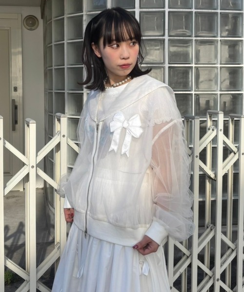 Candy Stripper（キャンディストリッパー）の「TULLE SHEER SAILOR ブラウス（ブルゾン・レディース・ピンク/ブラック/オフホワイト・FREE）」の16枚目の写真