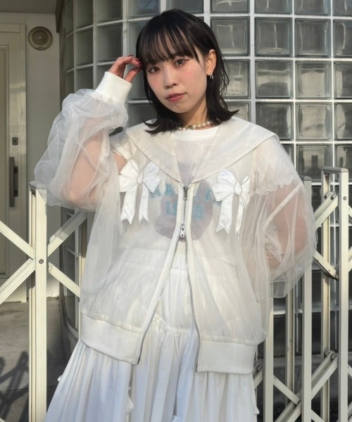 Candy Stripper（キャンディストリッパー）の「TULLE SHEER SAILOR ブラウス（ブルゾン・レディース・ピンク/ブラック/オフホワイト・FREE）」の13枚目の写真