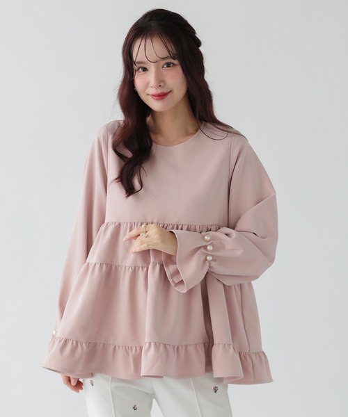 Fit more（フィットモア）の「タックパール袖ティアードトップス（その他トップス・レディース・ブラック/ネイビー/ホワイト/ピンク・FREE）」の9枚目の写真