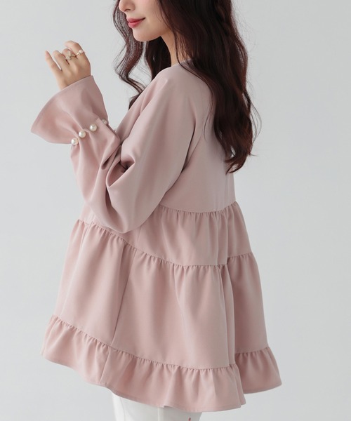 Fit more（フィットモア）の「タックパール袖ティアードトップス（その他トップス・レディース・ブラック/ネイビー/ホワイト/ピンク・FREE）」の6枚目の写真