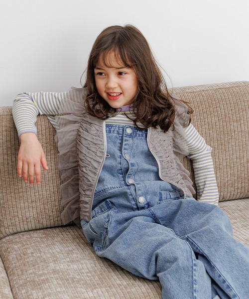 セール】[別々に着用可☆]チュールベスト付きボーダーTシャツ(KIDS)（T