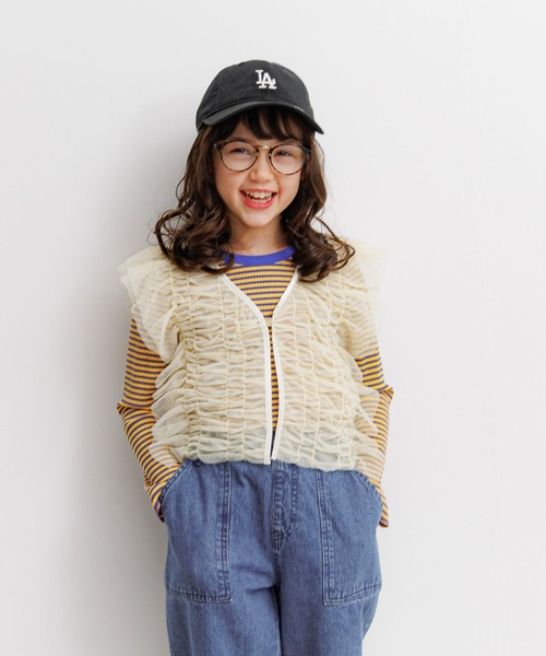 BAYFLOW（ベイフロー）の「[別々に着用可☆]チュールベスト付きボーダーTシャツ(KIDS)（Tシャツ/カットソー・キッズ・ブラック/パープル/ブルー・110cm/120cm/130cm/140cm/150cm）」の3枚目の写真
