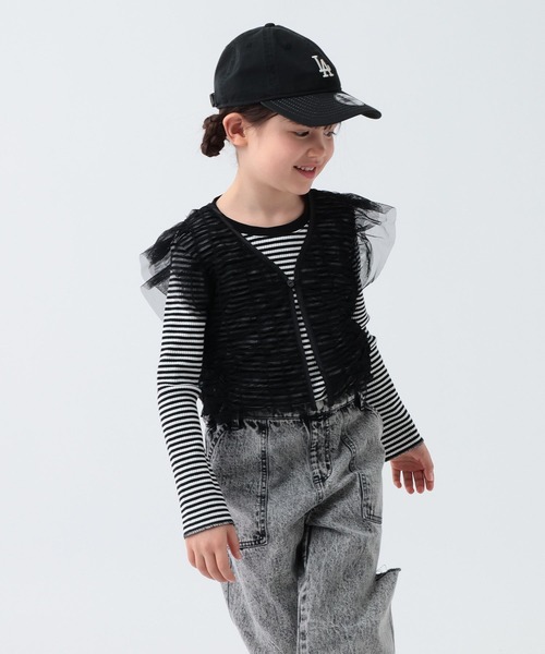 BAYFLOW（ベイフロー）の「[別々に着用可☆]チュールベスト付きボーダーTシャツ(KIDS)（Tシャツ/カットソー・キッズ・ブラック/パープル/ブルー・110cm/120cm/130cm/140cm/150cm）」の2枚目の写真