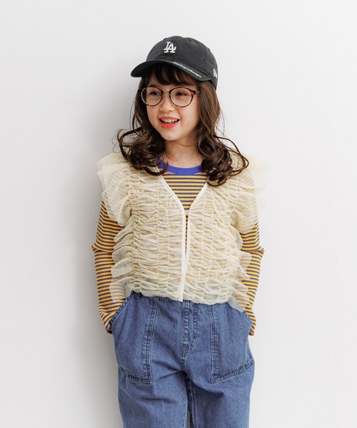 BAYFLOW（ベイフロー）の「[別々に着用可☆]チュールベスト付きボーダーTシャツ(KIDS)（Tシャツ/カットソー・キッズ・ブラック/パープル/ブルー・110cm/120cm/130cm/140cm/150cm）」の6枚目の写真
